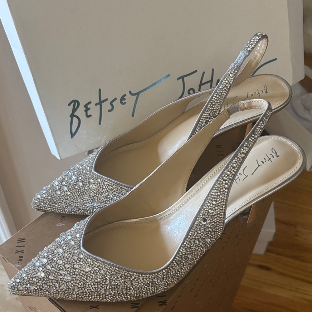 Betsey Johnson Silver Embellished Slingback Heels